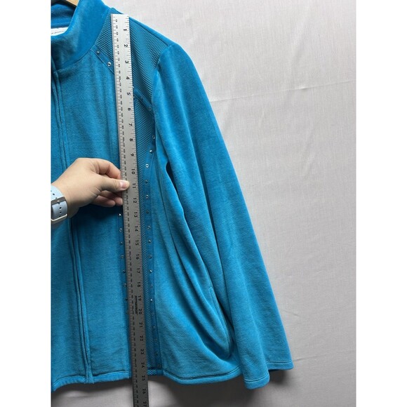 Alfred Dunner Women’s 14 Teal Blue 3 Piece Velour Track Suit Bling Granny Core - Picture 11 of 16